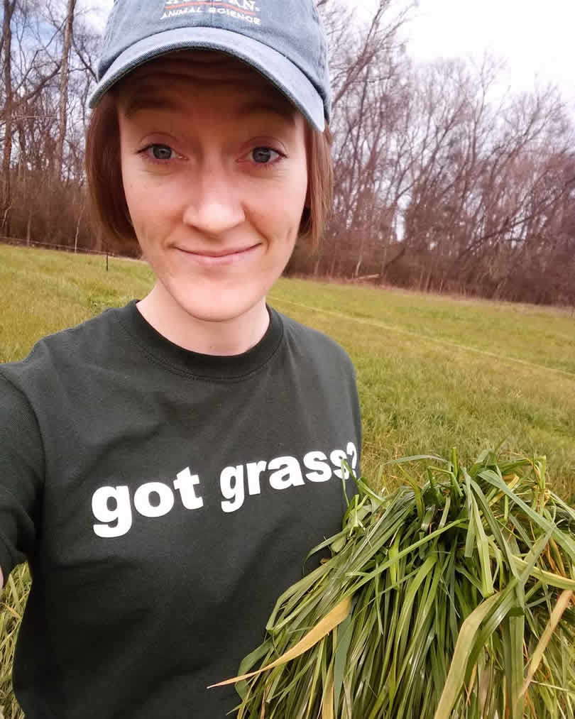 Katie with a "got grass?" tshirt