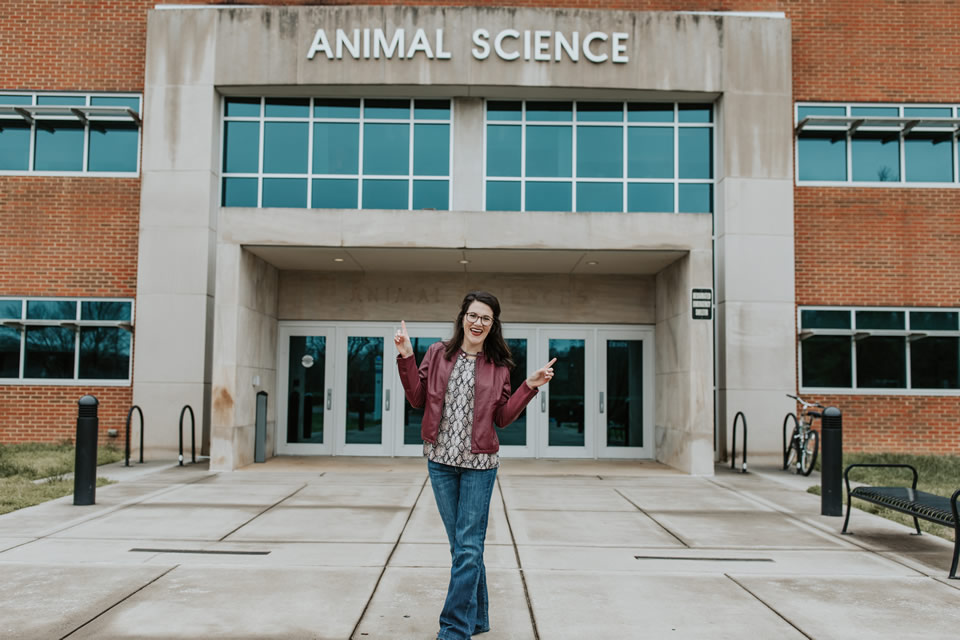 Abigayle in front of Animal Science