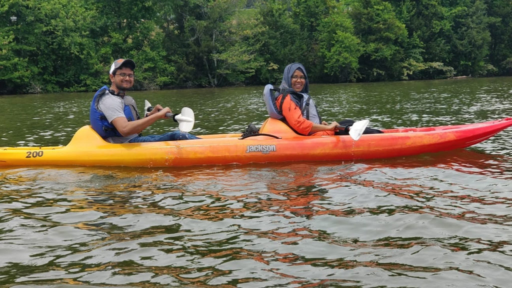 Afroza and her husband kayaking