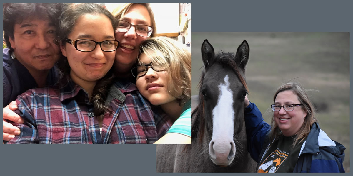 Cheryl Kojima with her family and horse