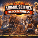 Animal Science March Madness Cover Image with a Tournament Bracket and Animals Surrounding It.